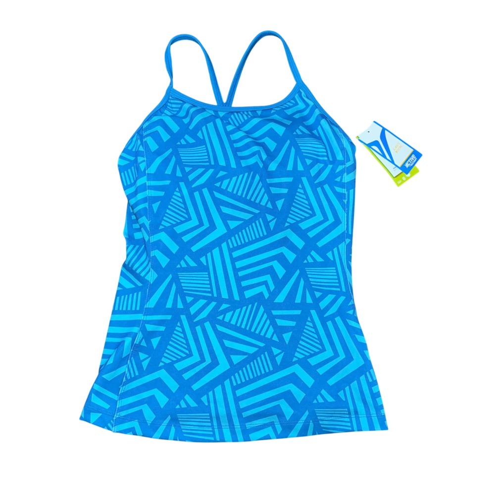 Old Navy Active Blue Geometric Compression Tank Top GoDry Shelf Bra XS New